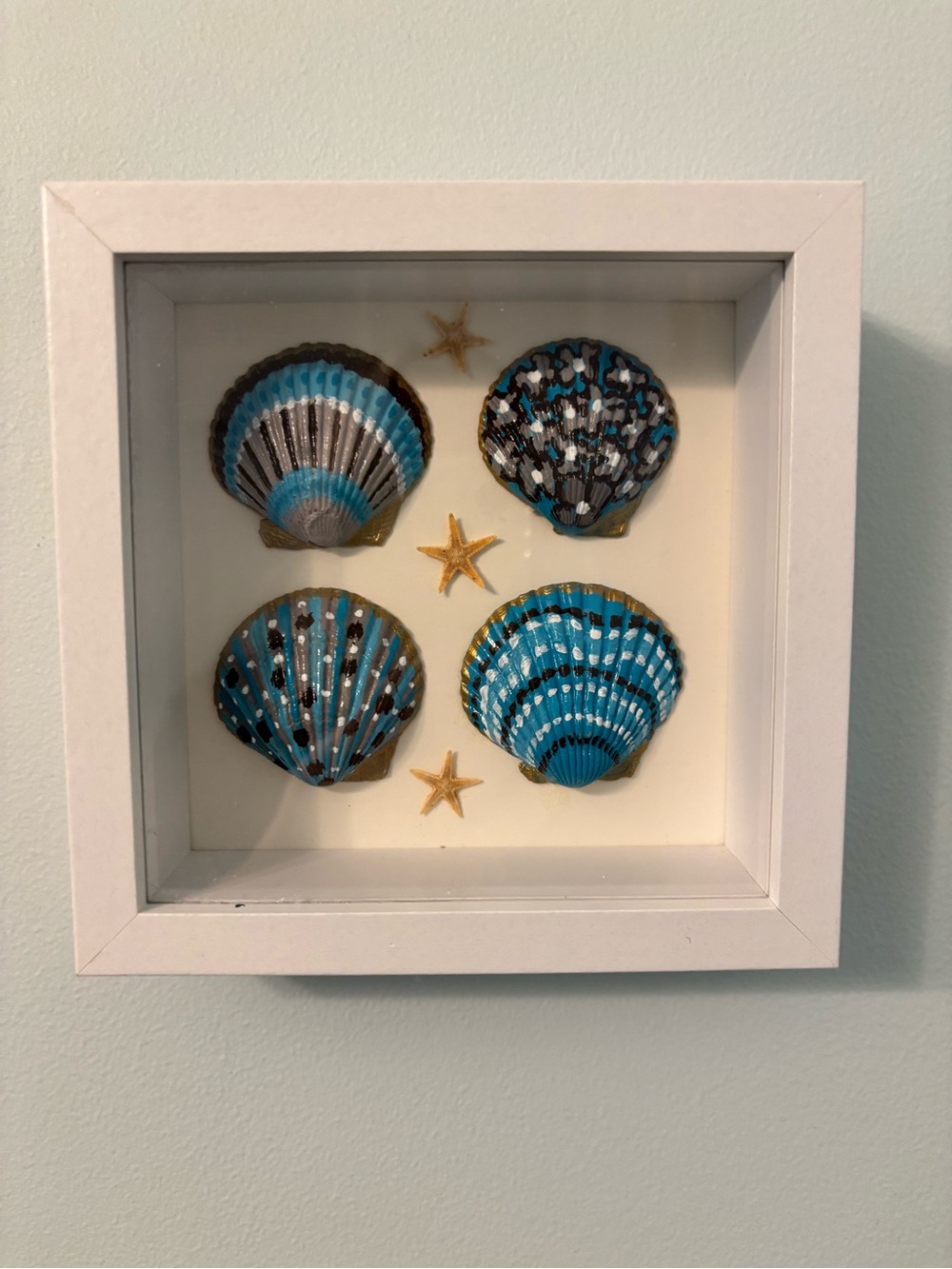 Hand crafted Framed Blue Shell Shadow Box Wall Art